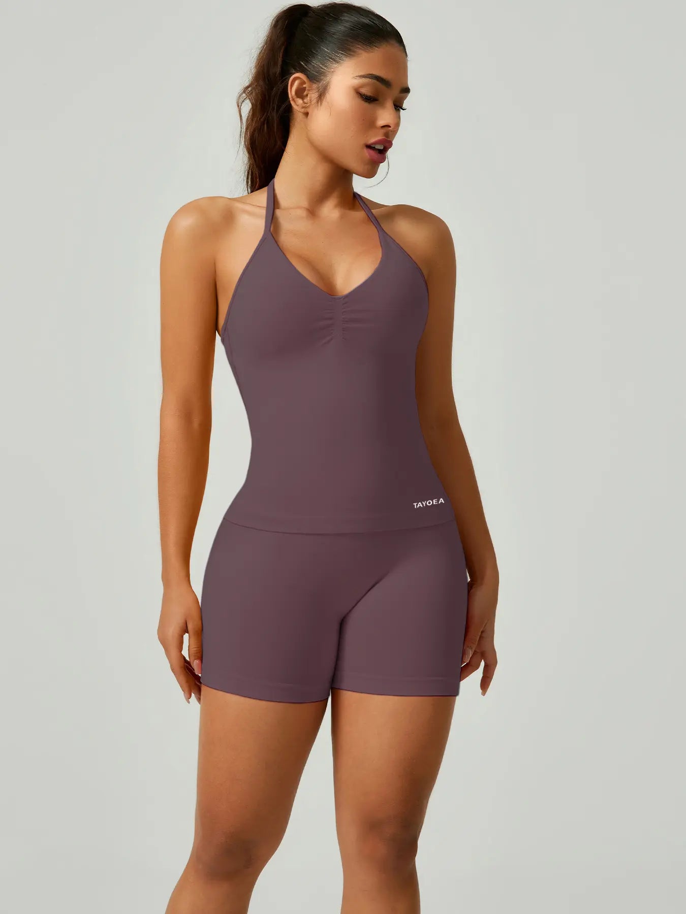Women'S V-Neck Seamless Sports Bra & High-Waisted Yoga Shorts Set, Breathable Gym Running, Comfortable Fitness Wear