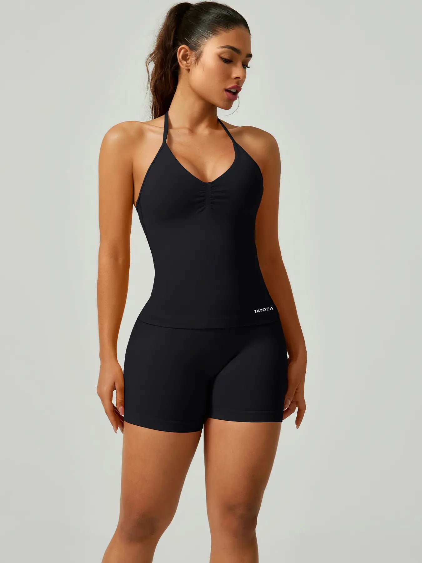 Women'S V-Neck Seamless Sports Bra & High-Waisted Yoga Shorts Set, Breathable Gym Running, Comfortable Fitness Wear