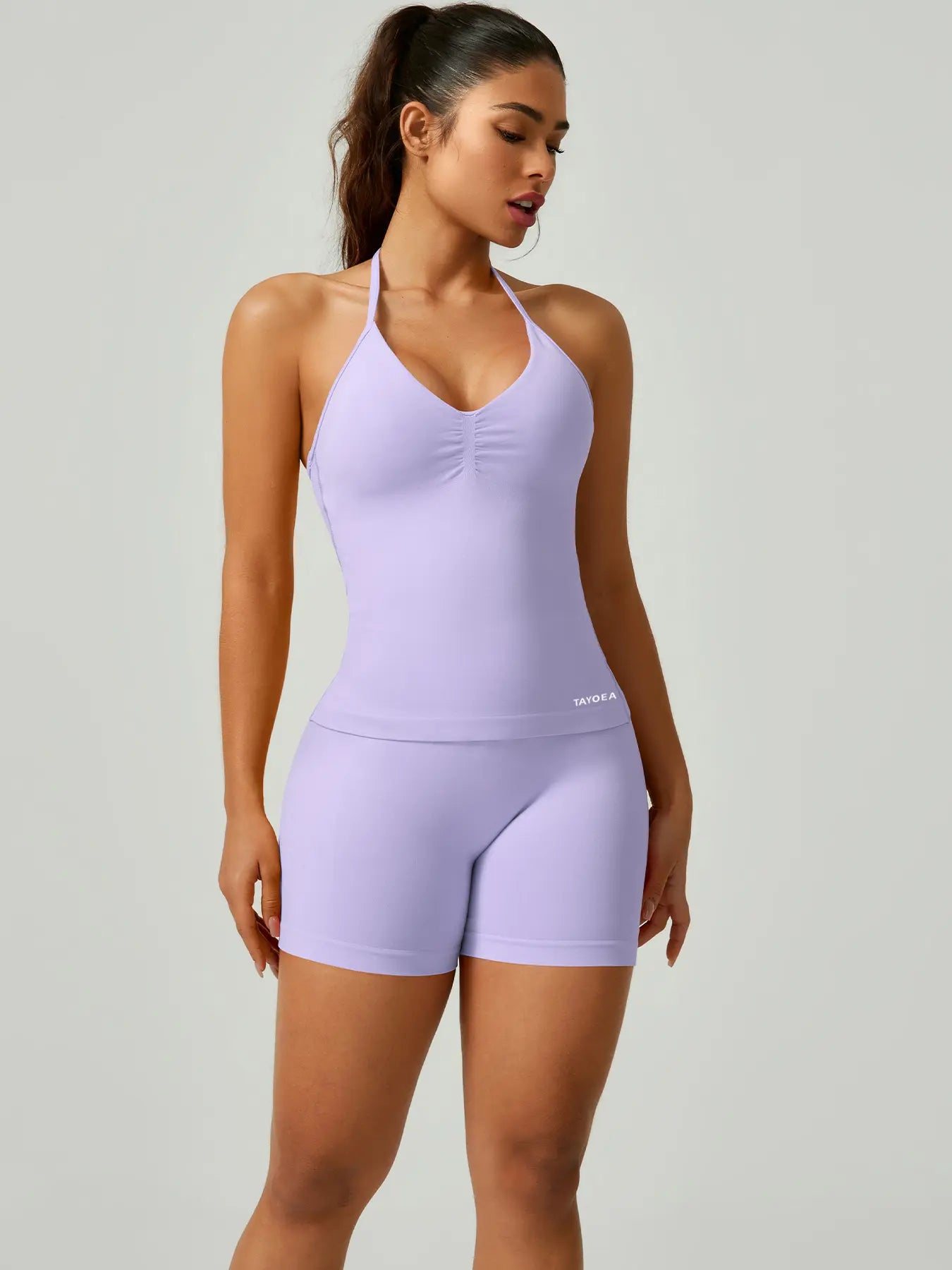 Women'S V-Neck Seamless Sports Bra & High-Waisted Yoga Shorts Set, Breathable Gym Running, Comfortable Fitness Wear