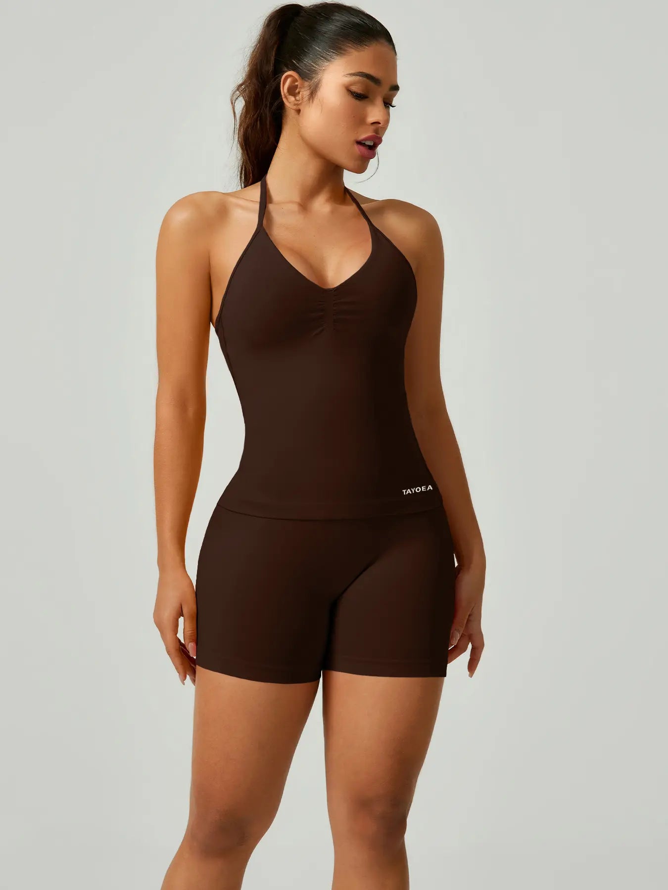Women'S V-Neck Seamless Sports Bra & High-Waisted Yoga Shorts Set, Breathable Gym Running, Comfortable Fitness Wear