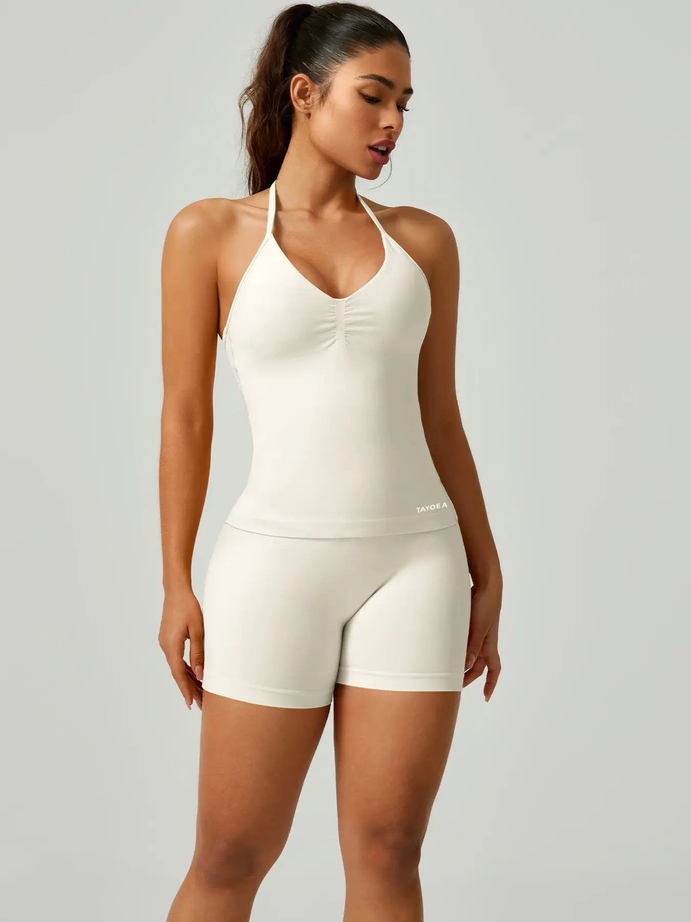 Women'S V-Neck Seamless Sports Bra & High-Waisted Yoga Shorts Set, Breathable Gym Running, Comfortable Fitness Wear
