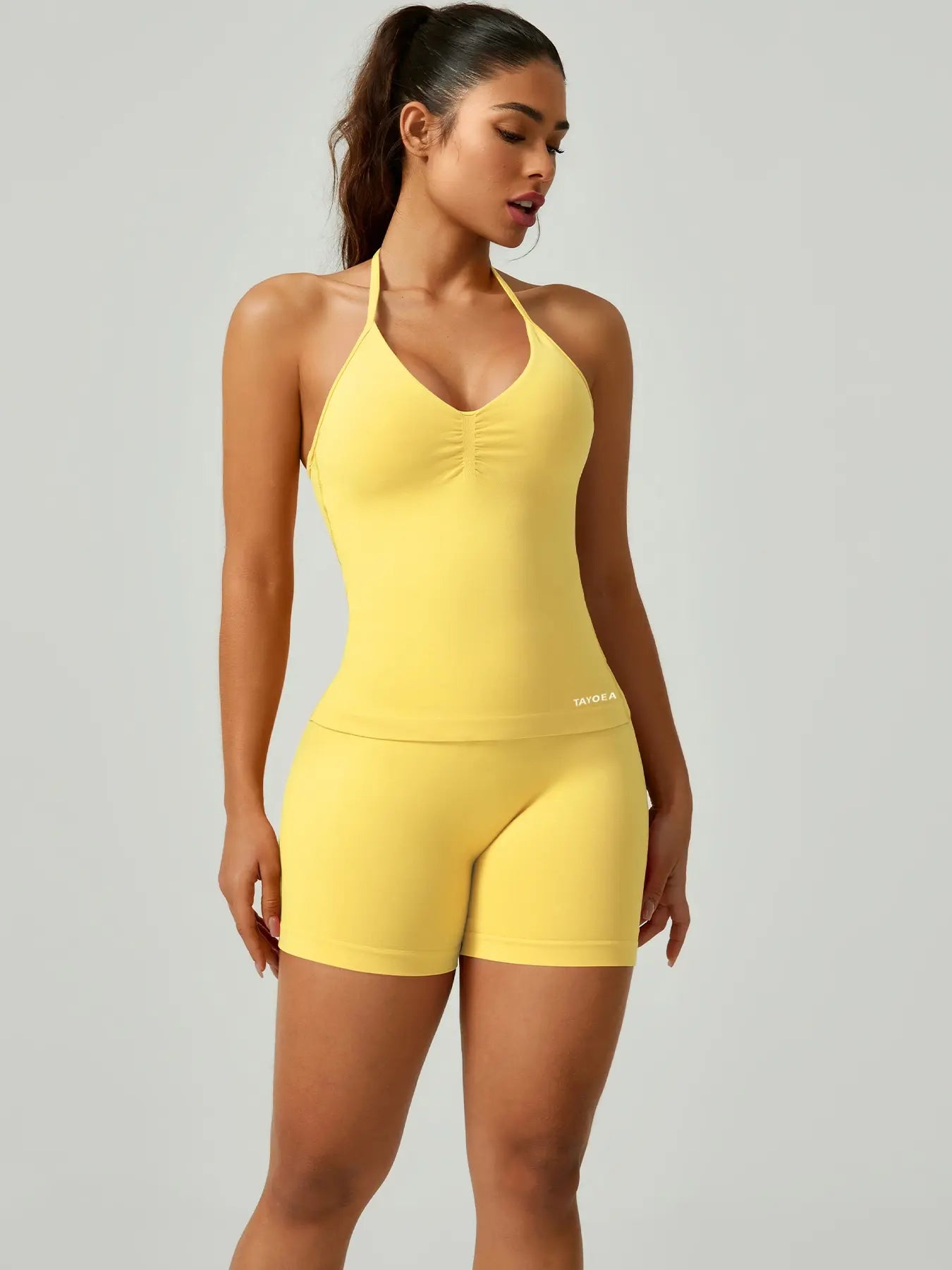 Women'S V-Neck Seamless Sports Bra & High-Waisted Yoga Shorts Set, Breathable Gym Running, Comfortable Fitness Wear