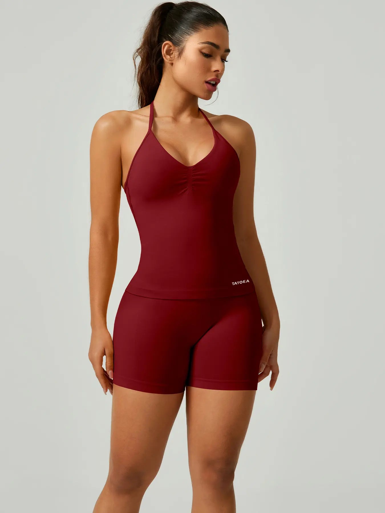 Women'S V-Neck Seamless Sports Bra & High-Waisted Yoga Shorts Set, Breathable Gym Running, Comfortable Fitness Wear