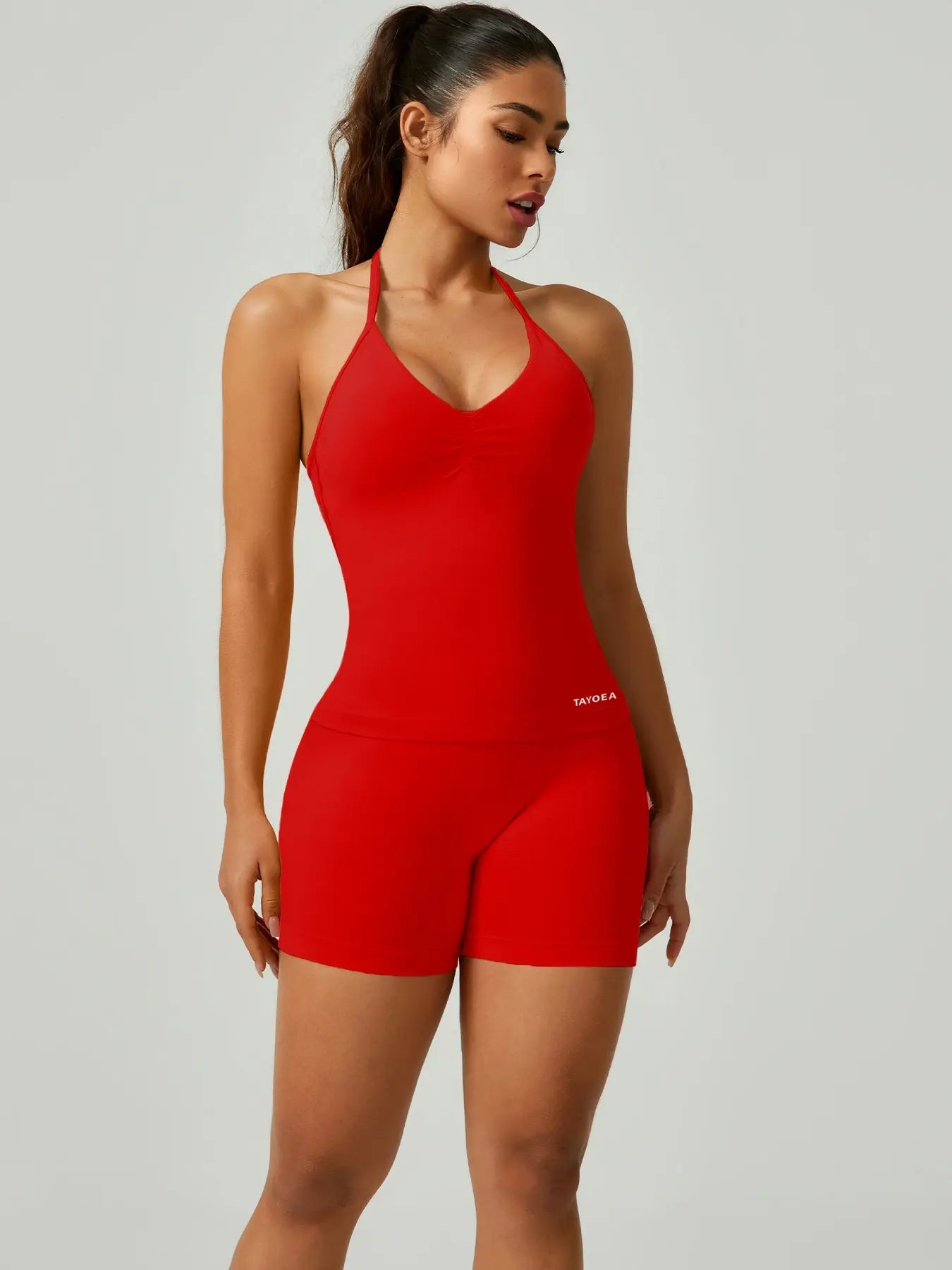 Women'S V-Neck Seamless Sports Bra & High-Waisted Yoga Shorts Set, Breathable Gym Running, Comfortable Fitness Wear